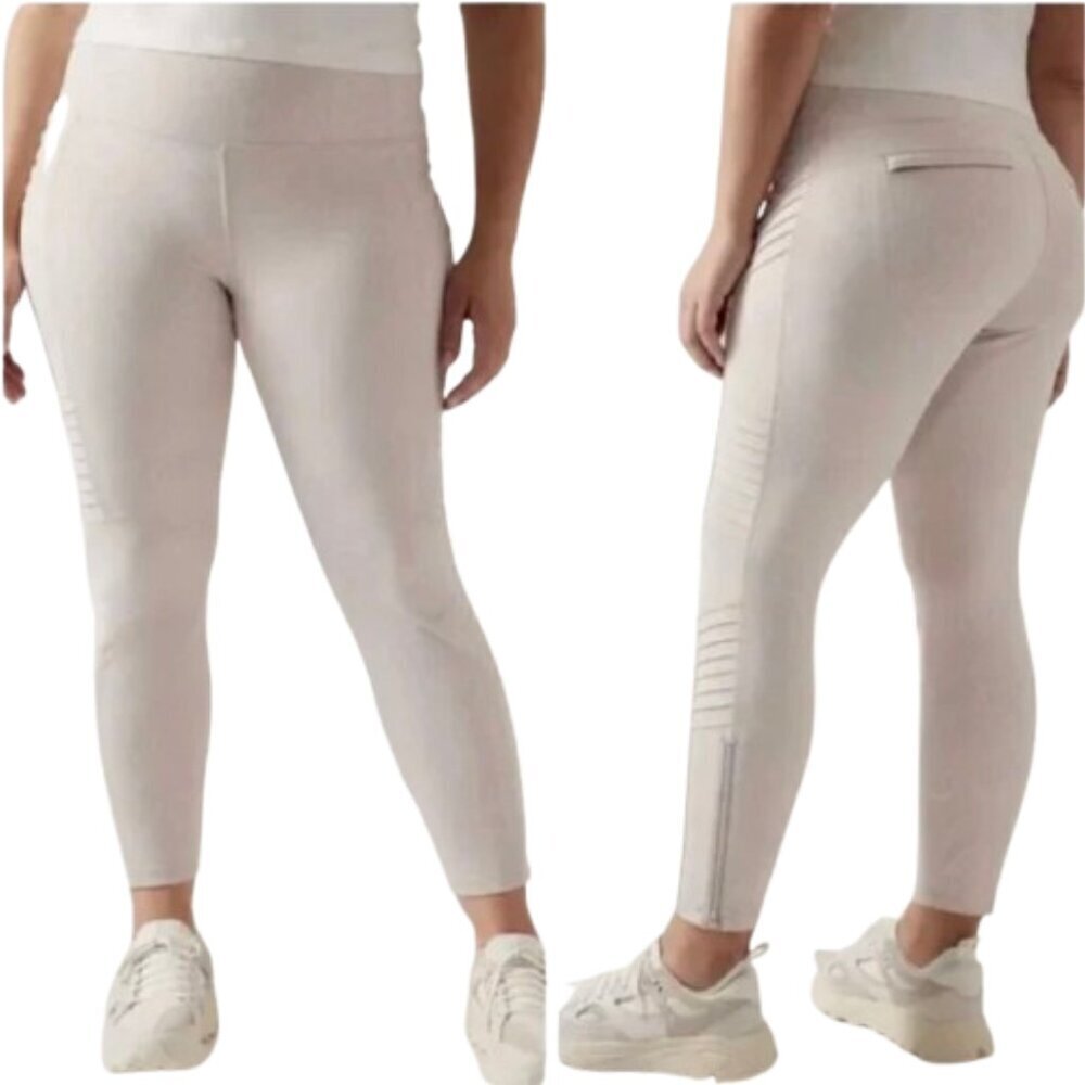 Women's Plus 1X Athleta Delancey Textured Moto Tights Leggings in Braiden Cream